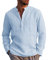 AUDATE Mens Button Up Shirts Linen Beach Long Sleeve Casual Cotton Summer Tops SkyBlue M