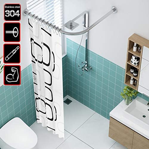 Duschstange Teleskop Duschvorhangstange L-Form Ohne Bohren/Bohren,Edelstahl Eckduschstange Badewanne Winkelstange Mit Metall Haken FüR Eckbadewanne,70 to 95 x 105 to 165cm