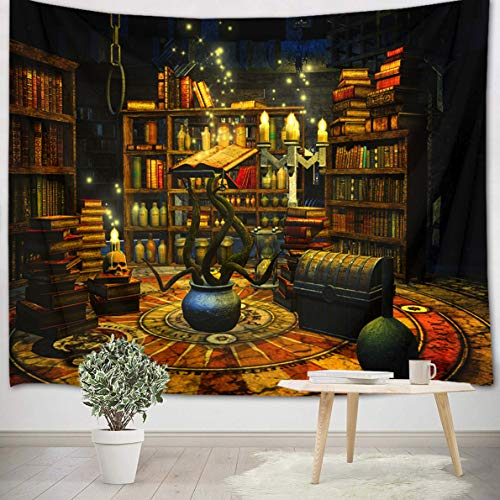 LB 150x130cm Wandteppich Halloween Wandtuch Schloss Wandbehang Hexenmagische Bücher Tapisserie für Wohnzimmer Schlafzimmer Wohnheim Wanddeko