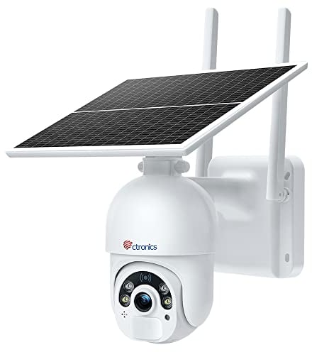 Ctronics 2K 3MP Überwachungskamera Aussen Solar mit 6W Solarpanel, 25m Farb-Nachtsicht & Spotlight, PC/APP, WLAN PTZ IP Akku Kamera, FTP/Cloud/128GB, PIR Bewegungserkennung, 2-Wege-Audio, IP66