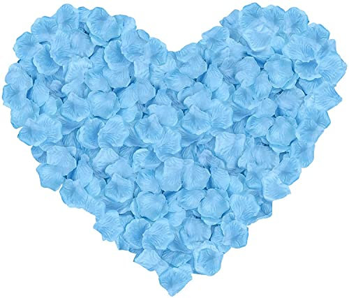 Happium Lot de 1000 pétales de rose artificiels en soie - Décorations romantiques - Émulation - Pétales de rose pour décoration de mariage, Saint-Valentin, confession - Décoration de fête - Bleu clair