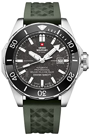 Swiss Military by Chrono Herren Uhr Armbanduhr Automatik Uhrwerk mit Silikonarmband Analoge Herrenuhr Silber Schwarz SMA34092.09