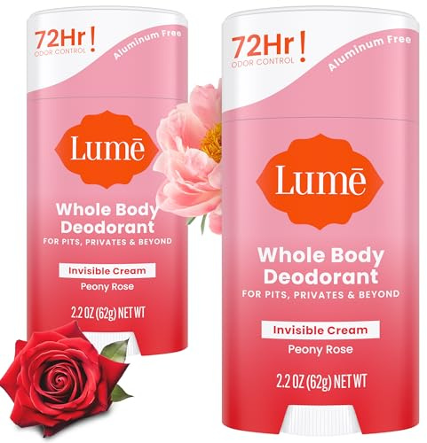 Lume Deo-Stick Creme – Achselhöhlen und private Teile – ohne Aluminium, ohne Soda zum Kochen, hypoallergen und sicher für empfindliche Haut – 2,2 Unzen (2 Stück) (Pfingstrose)