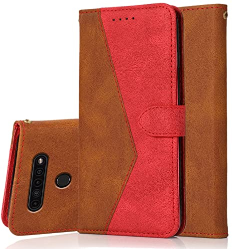 Radoo Kompatibel mit LG K51S/K41S Hülle, Premium PU Leder Tasche Case Klappbar Handyhülle mit [Kartenfach] [Magnet] Cover Flip Case 360 Grad Rundum Komplett-Schutz Klapphülle (Rotbraun)