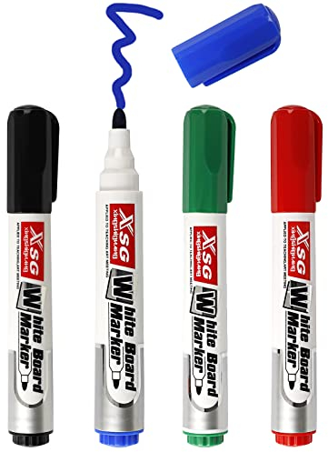 Whiteboard Marker Set - Trocken Abwischbar, Rundspitze 3mm, 4 Farben Stifte Perfekt für Zuhause, Schule, Büro (4 Stück)