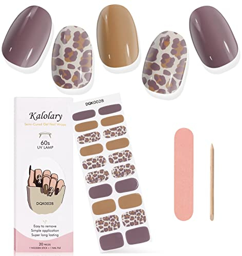 Kalolary Gel Nail Art Strips, Waterproof Full Nail Wraps Decal Sets, Leopard Pattern - UV/LED Lamp Required