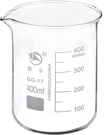 PATIKIL 400ml Low Form Glass Beaker, 3.3 Borosilicate Glass Graduated Printed Scale Measuring Cups with Spout for Kitchen Lab Liquids Transit Boiling
