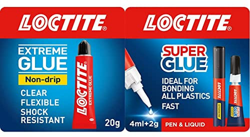 Loctite 2506271 Extreme Glue, Flexible All Purpose Glue with Extreme Resistance, Repair Glue, 1 x 20g Tube & Super Glue All Plastics, Strong Plastic Glue, Convenient Size 1x2g + 4ml