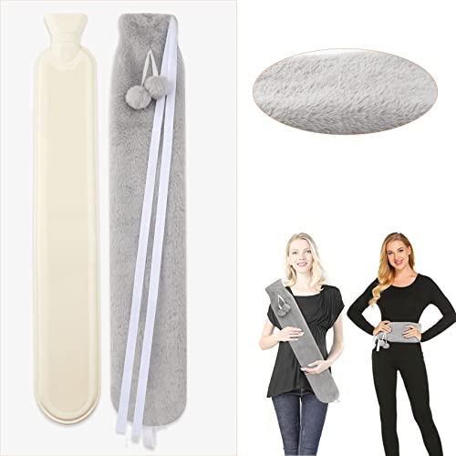 Long Hot Water Bottle with Cover Fluffy 2L 72cm, Extra Long Hot Water Bottle for Neck Shoulder, Wearable Hot Water Bag Large Hot-Water Bottle Wrap Around for Period, Waist, Feet, Body, Bed