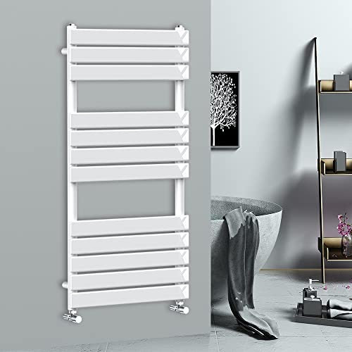 Warmehaus 1200x600mm Flat Panel Heated Towel Rail Central Heating Towel Warmer for Bathroom Kitchen White