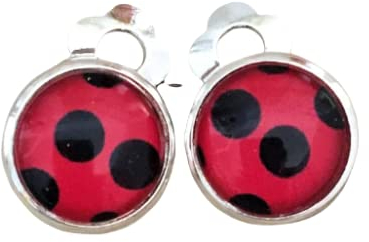 Handmade Ohrclips Clips Marienkäfer 10mm silber Mini Ohrklemme rot schwarz Punkte Mädchen anime polka dots