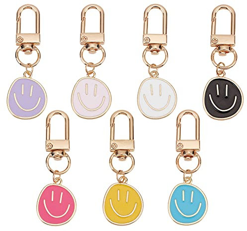 arricraft 14 porte-Clés Sourire, 7 couleurs Plat Rond Alliage et Émail Pendentifs Breloques Or Clair Mignon Visage Heureux Porte-Clés pour Sac à Main Sac à Main Décoration