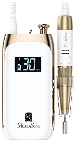 MelodySusie Electric Nail Files, SC320C Rechargeable Nal Drill Cordless Portable E File Professional Nail Drill Machine for Acrylic Nail, 6 Nail Drill Bit Set, SR3 Jade (White)