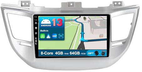 BXLIYER Android 14 IPS Autoradio für Hyundai Tucson (2014-2018) - 4G+64G - Eingebaut DSP/Carplay/Android Auto - LED Kamera + MIC - 9 Zoll 2 Din - Lenkradsteuerung DAB Fast-Boot 360-Kamera WiFi AHD