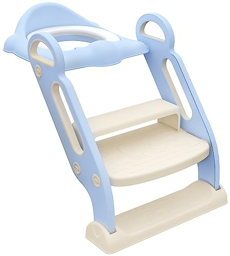 ZONEKIZ Adaptator WC para Niños con Escalera Plegable Reductor de Aprendizaje para Baño Asiento de Inodoro para Niños de 2-6 Años Portátil con Almohadillas Antideslizantes 67,9x42,8x51,5 cm Azul