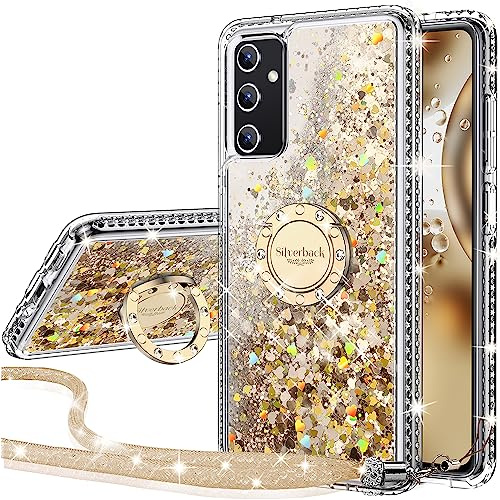 Miss Arts Hülle für Samsung Galaxy A14, Glitzer Handyhülle mit Ring & Band | Gold,Silikon Flüssigkeit Clear Case, Treibsand Schutzhülle für Mädchen