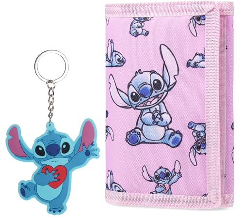 Disney Portefeuilles Enfant, Coffret Cadeau Porte Monnaie et Porte Clé, Idée Cadeau Stitch, Reine des Neiges, Princesse (Rose Stitch)