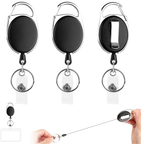 3 Pcs Llavero Retráctil con Clip, MXTIMWAN Llaveros Retráctiles Mosquetón de Carrete con Cordón de Nylon Extensible Tarjeta de Identificación Llavero Retráctil Mosquetón para Soporte de Tarjeta ID