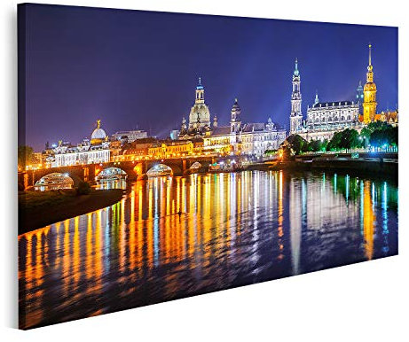 islandburner Bild auf Leinwand Dresden Altstadt Nacht Deutschland Bilder Wandbilder Poster