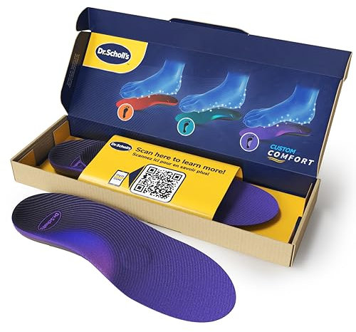 Solette Custom Comfort Dr. Scholl's - Solette per fascite plantare - Solette arco plantare alto o piede cavo per Donna, Uomo misura 38-39, Solette a piena lunghezza, Comfort tutto il giorno CF530