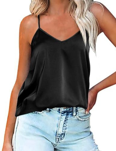 Ekouaer Camisetas sin Mangas de Satén Conjunto para Mujer Sexys Camisetas de Seda con Tirantes Finos y Cuello en V