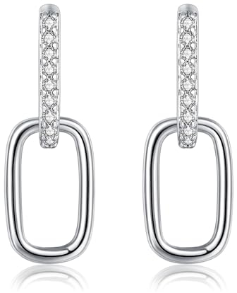 Deyanse Ohrringe Silber 925 Creolen, 925 Sterling Silber Ohrringe Hängend für Damen Mädchen, Hypoallergen Zirkona Double Ovale Hoop Ohrringe, Minimalistische Geometrische U Shaped Kreolen Ohrringe