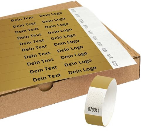 Einlassbänder aus Tyvek Individuell Schwarzer Bedruckte 19 x 255 mm mit Personalisierten Text/Logo - 100 Stück Party Eintrittsbänder - Selbstklebend und Wasserdicht Festival Armbänder
