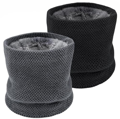 lifwimner 2 Stück Schal Winter Halsschlauch Herren Ski, Schlauchschal Halswärmer Gesichtsschal Fleece Loop Schal für Männer Frauen Aktivitäten Warm Nackenwärmer Sport (Schwarz+Grau)