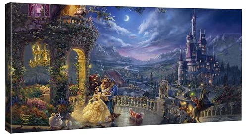 Thomas Kinkade Disney Die Schöne und das Biest (Die Schöne und das Biest, tanzt im Mondlicht, 40,6 x 78,7 cm)