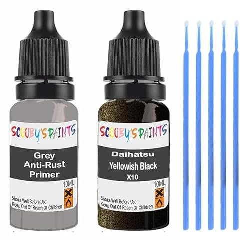 SCOOBYS PAINTS BACK IN THE MIX Touch Up Paint For Daihatsu Yellowish Black X10 Scratch Stone Chip Repair With Grey Primer