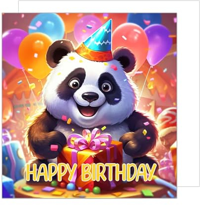 Edition Seidel Premium quadratische Geburtstagskarte mit Umschlag. Glückwunschkarte Happy Birthday Billet Tier Karte Kind Mann Frau Süßer Panda Bär Geschenk Bunte Ballons (GQ189 SW024)