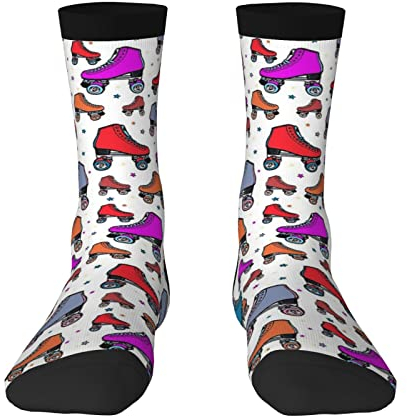 fifbird Bunte Unisex-Socken mit Rollschuhen, personalisierte Socken, bedruckte Socken, stilvolle Sportsocken., 3 Schwarz, One size