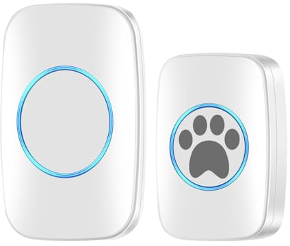DONGKER Haustiere Kabellose Trainingsglocken, Drahtlose Hundeklingel/Katzenklingel Buzzer, IP44 Wasserdicht Türglocke mit 60 Klingeltöne und 5 Stufen Einstellbare Lautstärke für Hunde und Katzen