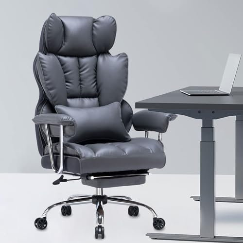 Efomao bürostuhl,PU Leder bürostuhl ergonomisch,schreibtischstuhl,Office Chair 200KG,Verstellbarer Drehstuhl mit Fußstütze und Lendenwirbelstütze