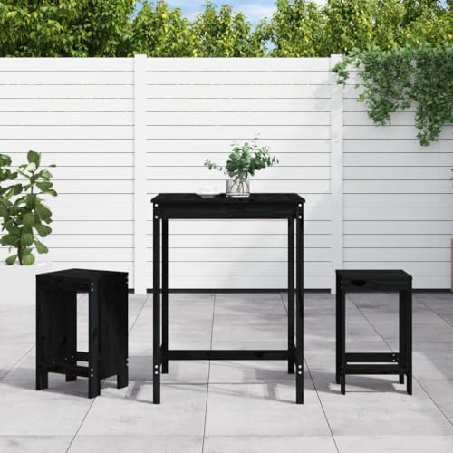 ULUYYUC 3-TLG. Gartenbar-Set, Eckbankgruppe Schlafsofa Gartenbank Stehtisch Geeignet für Balkon Garten Außenbereich Hinterhof Schwarz Massivholz Kiefer