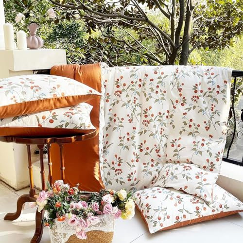 Freyamy Housse de Couette Fleurie 240x260+2 Taie d'oreiller 65x65cm Blanc Coloré Feuilles Floral Parure de lit 2 Personnes Adulte Fleurs Sets de Housse Couette en Microfibre avec Fermeture Éclair