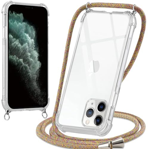 Oelrstfe handyband Hülle mit Band für iPhone 11 Pro Max, Handyband zum Umhängen Handy Umhängeband Transparent TPU Stoßfest Silikon Handyhülle mit Kette für iPhone 11 Pro Max, Gelb