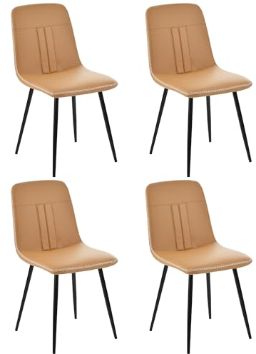 Merax Esszimmerstuhl (4 St), 4er-Set Polsterstuhl Design Stuhl mit Rückenlehne,Sitzfläche aus PU Kunstleder, Gestell aus Metall,Rückenstreifennähte,Braun