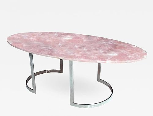 Table basse ovale de 45,7 x 91,4 cm en résine de marbre pour patio, table basse en quartz rose pour décoration de restaurant