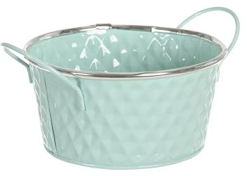 HERSIG - Cubo Metal Color Turquesa | Macetero Redondo Ancho de Metal - 16x8cm