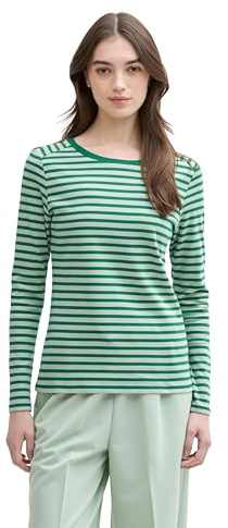TOM TAILOR Denim Damen Basic Longsleeve mit Streifen,37365 - tonal green stripe, S