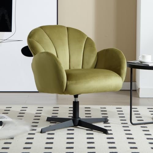 Wahson Sessel Drehbar aus Samt, Polstersessel Muschel Rückenlehne Relaxsessel mit Armlehnen 360° Drehstuhl Lesesessel Salon Sessel für Wohnzimmer & Schlafzimmer, Grün