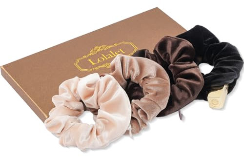 (4 Stück) Lolalet Haargummis Scrunchies mit Reißverschluss Tasche für Damen, Haargummi Weich Elastisch für Damen Frauen Mädchen - D