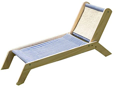 Strandkorb-Katze, Erhöhtes Katzenbett aus Premium-Holz mit Sisal-Kratzer, Stabile Struktur für Drinnen und Draußen (Strandstuhl)