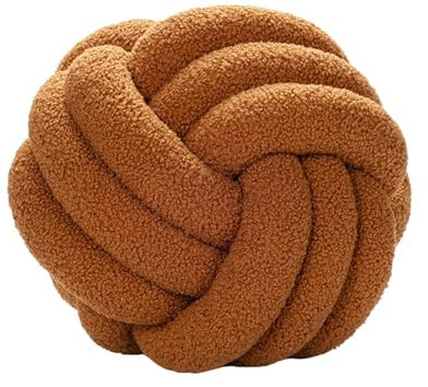 Qinlenyan Oreiller noué Boule Ultra Doux décoratif noué en Peluche Oreiller tissé à la Main Boule nouée Coussin de canapé pour canapé, Salon, décoration de Chambre à Coucher Marron