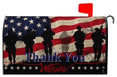 Patriotic Mailbox Covers Magnetic Memorial Day Mailbox Cover Veteran 4th of July Post Letter Box Cover Wraps 21x18 in Decorations for Farmhouse Garden Outdoor Decor Army Military American Flag