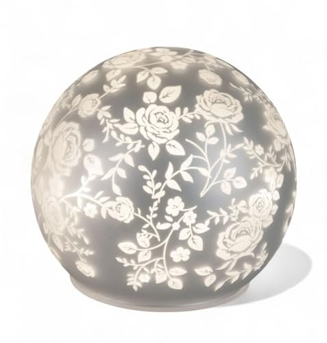 formano LED Deko-Kugel matt Silber Rosenmotiv - 10cm Glaskugel batteriebetrieben mit Rosenmotiv - stimmungsvolle Beleuchtung, Tisch- & Regal-Deko, Geschenkidee für Wohnzimmer & Schlafzimmer