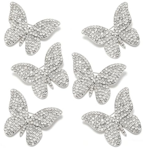 SUPERFINDINGS 6 Broche Papillon en Argent en Alliage de Strass Broche Papillon en Métal Broches Animal en Cristal Broches Papillons pour Cadeau de Fête des Mères de Saint Valentin