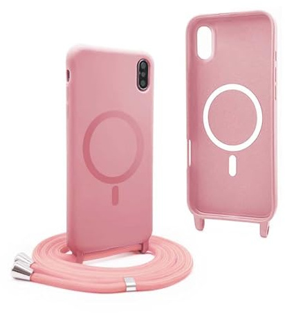 YFSYLL Handykette Hülle für iPhone XR mit Band,Magnetische Silikon Handyhülle Kompatibel mit MagSafe,Handyhülle für zum Umhängen Einstellbar und Abnehmbar - Pink