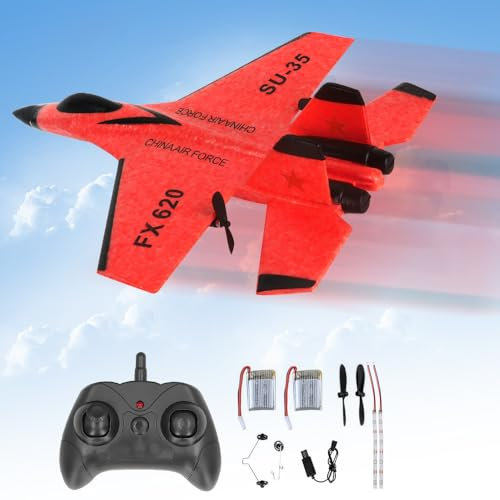 YANGUN Remote Control Plane, Remote Control Wireless Airplane Toy, RC Planes Ready To Fly, SU-35 Foam RC Planes 2CH 2.4Ghz RCPlane with LED Light Strip,RC Glider Plane for Kids Beginners Adult (Red)